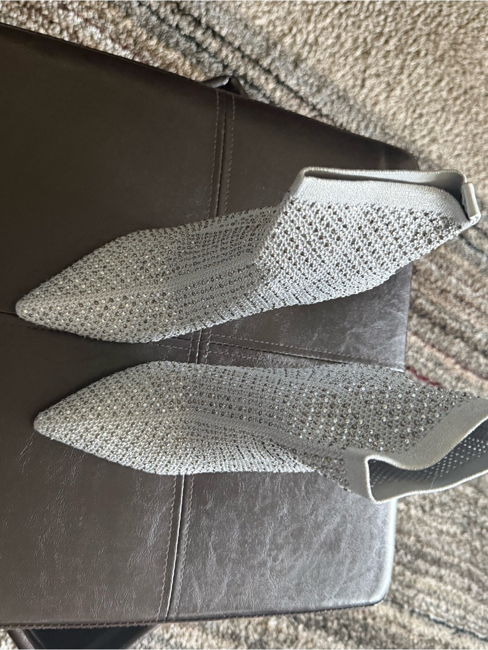 Sparkle Knit Pointed Heeled Booties in Silver